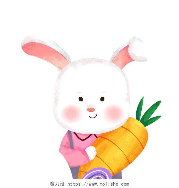 彩色手绘卡通可爱兔子胡萝卜复活节元素PNG素材